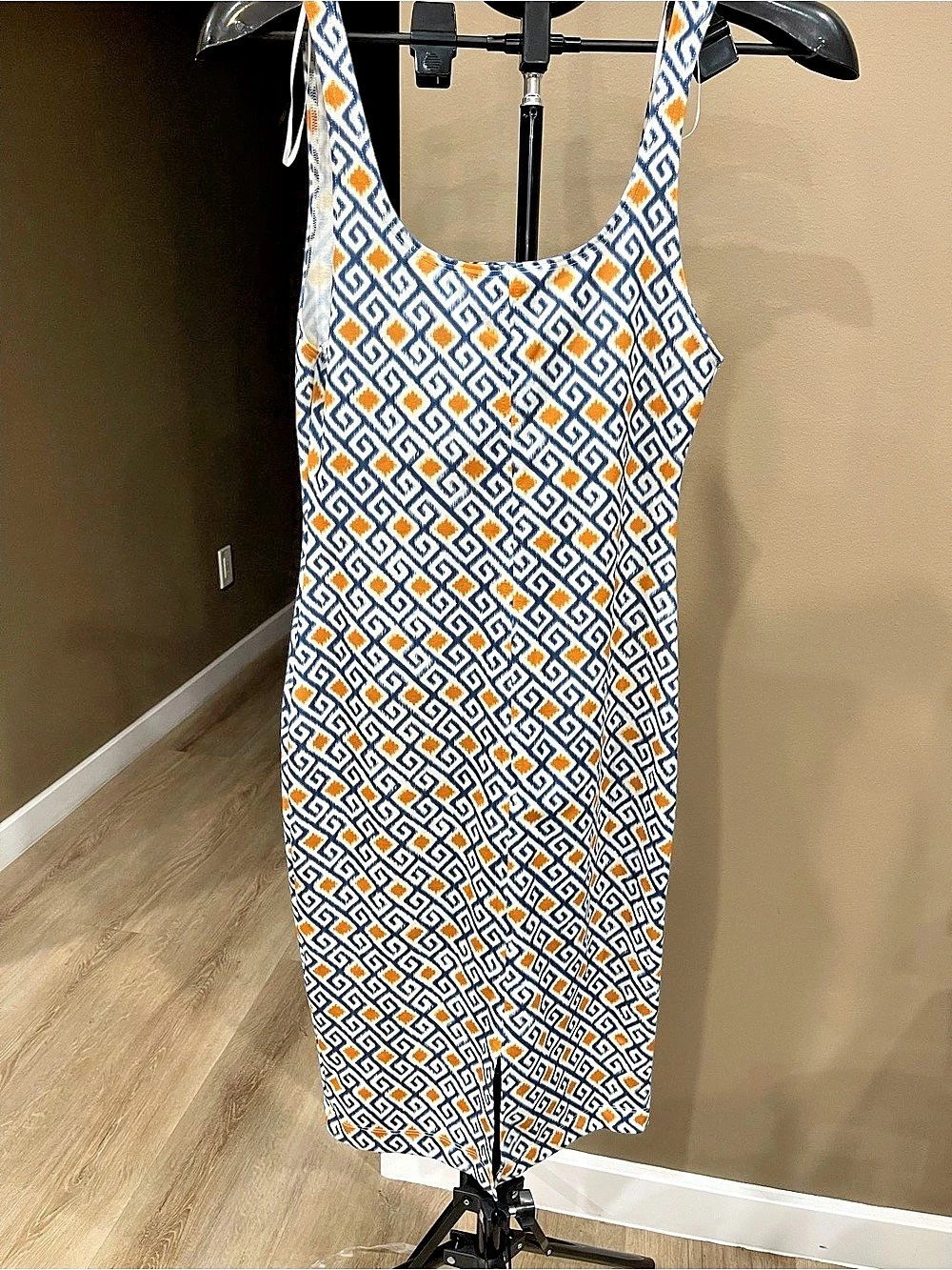 Zara Geometric Mini Dress in White & Blue Large Like New